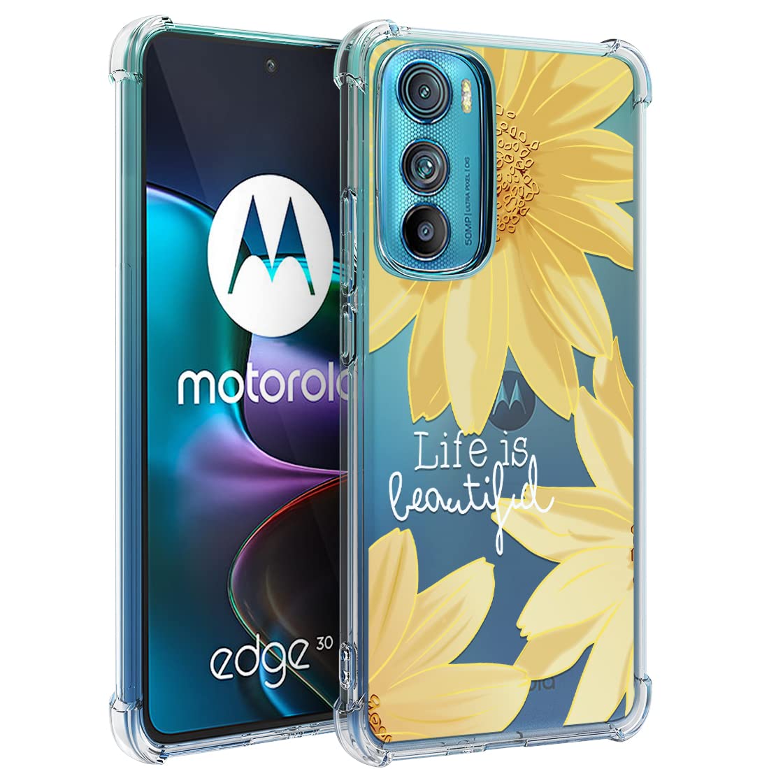 Osophter for Motorola Edge 2022 Case,Moto Edge 2022 Case Flower Floral for Girls Women Shock-Absorption TPU Rubber Phone Cover for Motorola Moto Edge