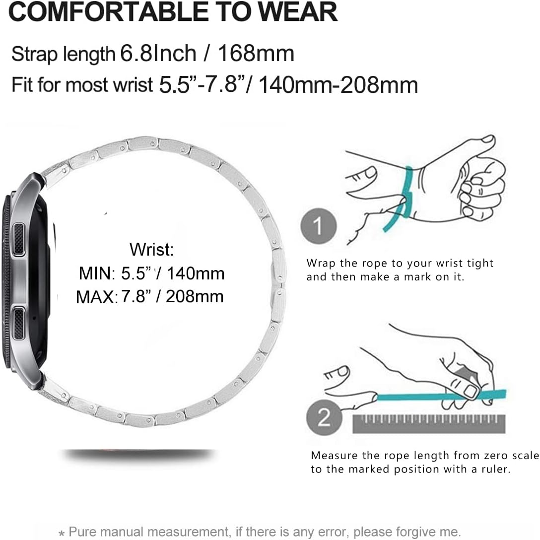 Bands Compatible with Samsung Galaxy Watch 3 (45mm), 22mm S Texture Rhinestone Diamond Stainless Metal Strap with Bezel Ring Cover Replacement for Women Men (Silver) - Image 6