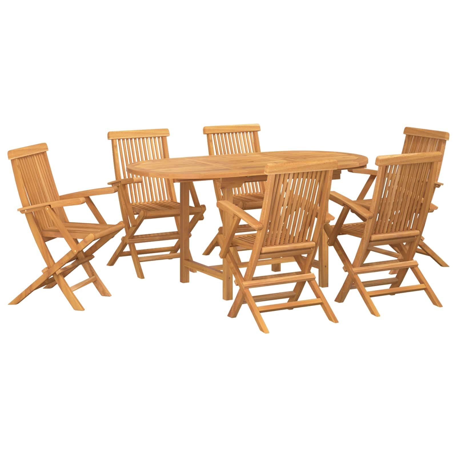 Hothingwell 7-częściowy zestaw do jadalni ogrodowej, brązowy, zestaw ogrodowy z litego drewna tekowego z naturalnym wykończeniem, nowoczesny i minimalistyczny design dla 6 osób, idealny do posiłków