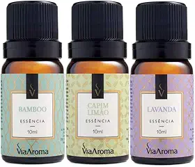 Kit 3 Essências Via Aroma 10ml (Bamboo, Capim Limão e Lavanda)