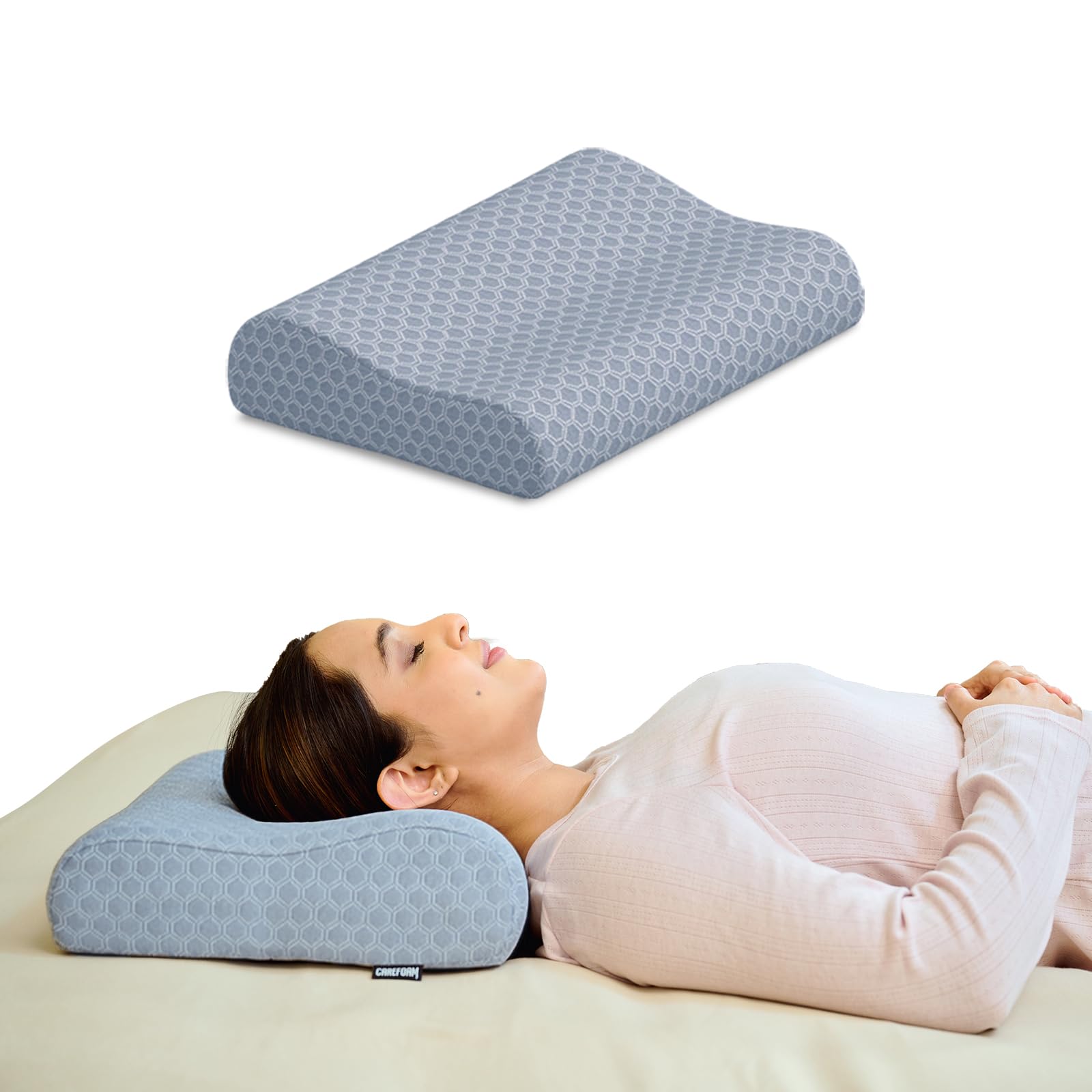 CareFoam Orthopaedic Memory Foam Sleeping Bed Pillow Small Size Neck & Back Support (Queen Size with Inner Cover 16 x 24 x 4 Inch) (Royal Grey, King_P3)