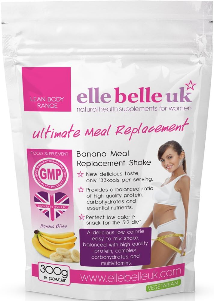 Ultimate Meal Replacement Shake For Women - Delicious Banana Flavoured Low Calorie Slim Shake - Elle Belle UK - Finally an Easy to Mix, Great Tasting Diet Drink - Perfect Low Fat Slimming Thickshake Balanced With Protein Powder To Satisfy Hunger & Help Strip Fat Fast - Best Taken For Breakfast or Lunch - Ultralean Only 133kcals.