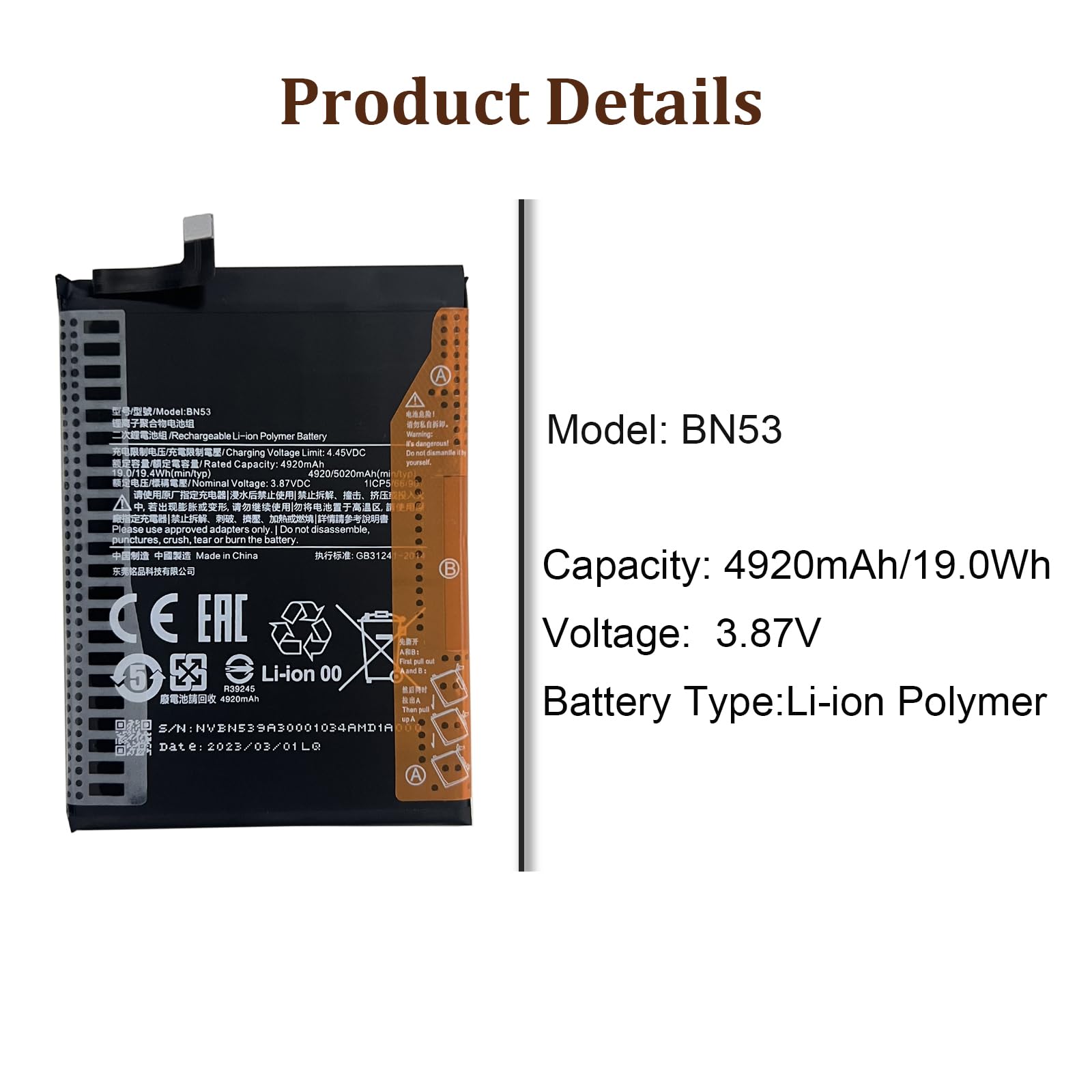 Ersatzakku Batterie BN53 kompatibel mit Red-mi Note 9 Pro & Red-mi Note 10 Pro with Tools