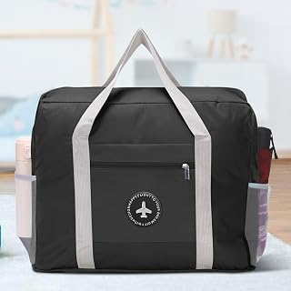 Travel Bag Foldable Duffle Bag Spirit Airlines Personal Item Bag for Women Men Carry On Tote Lightweight Sports Gym Tote Weekender Overnight Bag (Black)