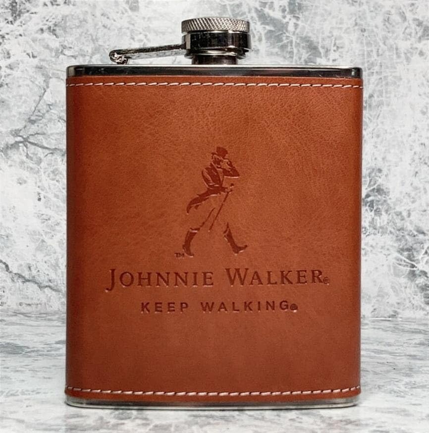 Stainless Steel with Stitched Tan Faux Leather Hip Flask, 18 Oz (532 ml), Design Engraved on Alcoholic Beverage Holder (1 Piece) (Material: Stainless Steel + Faux Leather)-image-33
