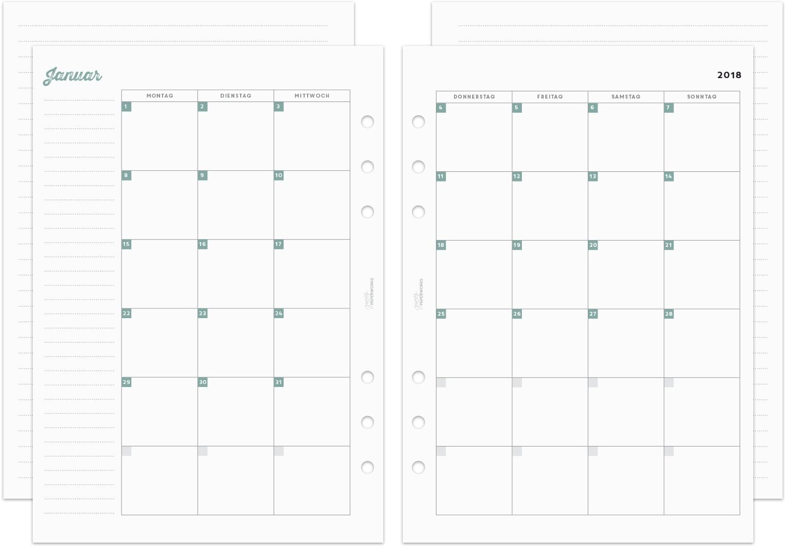 2018 Month To View Calendar Planner – Separable Ring – Colourful