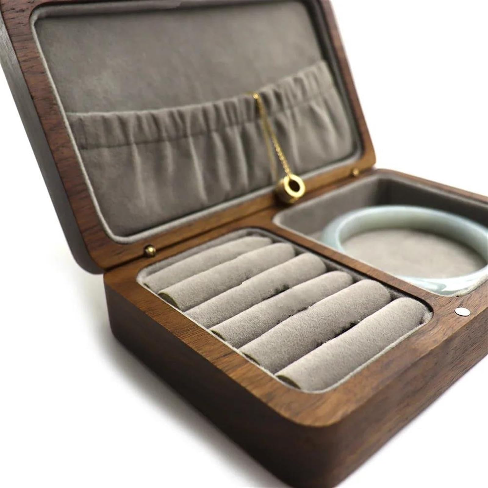 Organizzatore di Gioielli Scatola di Gioielli in Noce Nera Scatola di Gioielli Anello Bracciale Orecchini Collana Custodia da Trasporto Custodia Regalo in Legno Conservazione di Orecchini