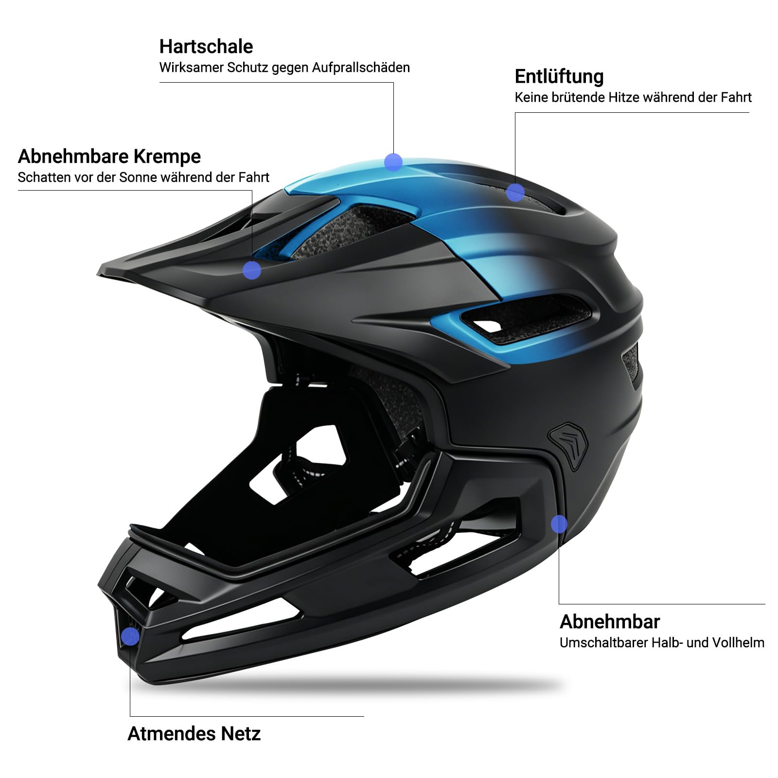 MEETYOO Casco Integral Transformable en Semi para MTB Casco para Bici y Patinete Eléctrico para Hombre con Barbuqueja Removible Regulación con Rueda y Hebilla Trapezoidal Transpirable, Ligero
