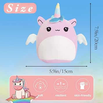 POPOYU 20cm Unicorn Plush Pillow Toys,3D Cute Stuffed Unicorn Pillow Doll Squishy Cotton Plushies Doll,Super Soft Toy Gift for Kids Girls Birthday Present Kids Collection Home Decoration
