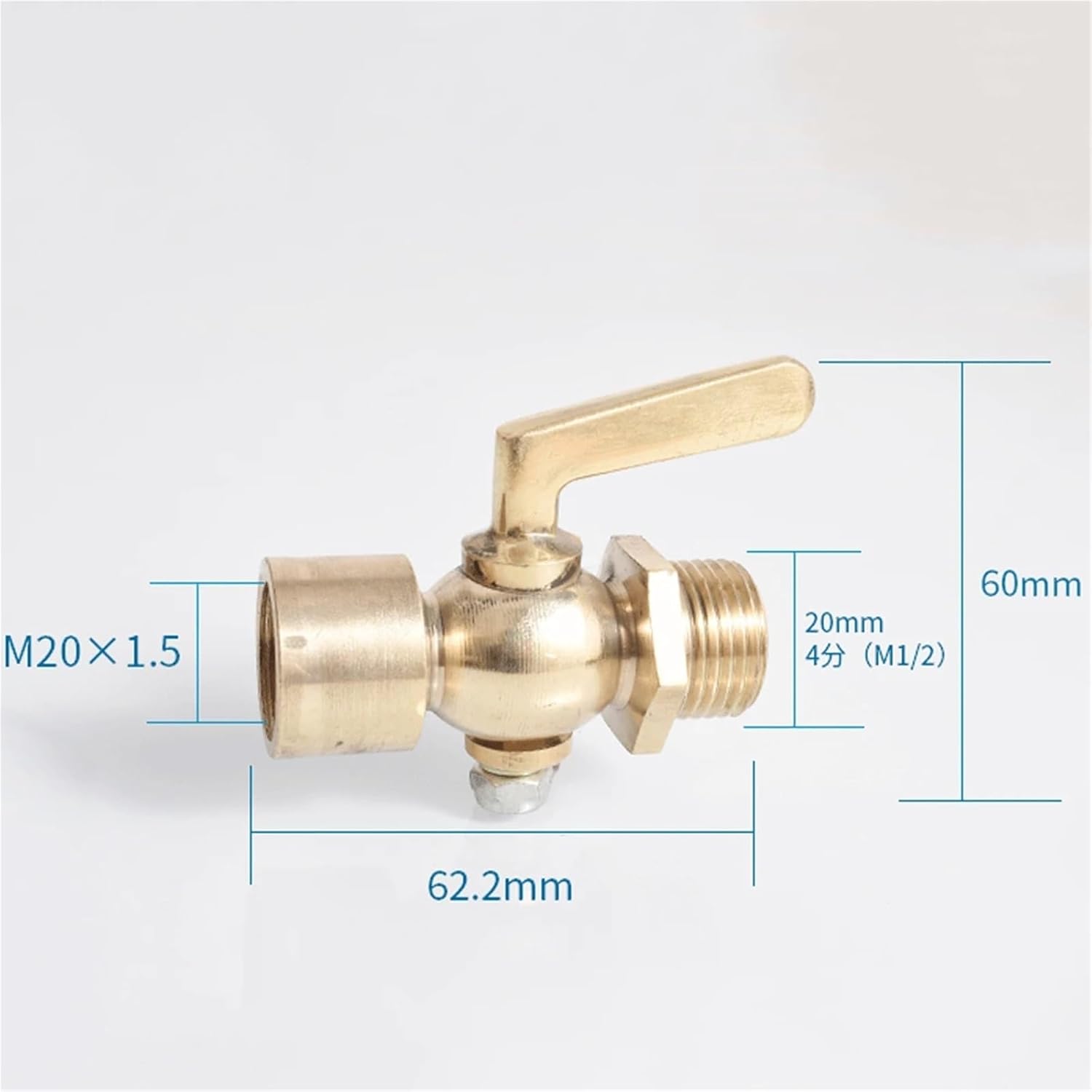 1/4" 3/8" 1/2" BSP M14 M16 M20 Male Female Brass Fixed Straight Petcock Tap Swtich Valve for Marine Boiler Pressure Gauge(M20 x 1l2 BSP F-M)