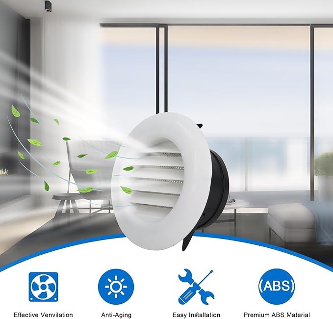 Wadoy 4 Inch Round Soffit Vent Kit for Bathroom, Kitchen, Office Exhaust Fan, White with Built-in Fly Screen