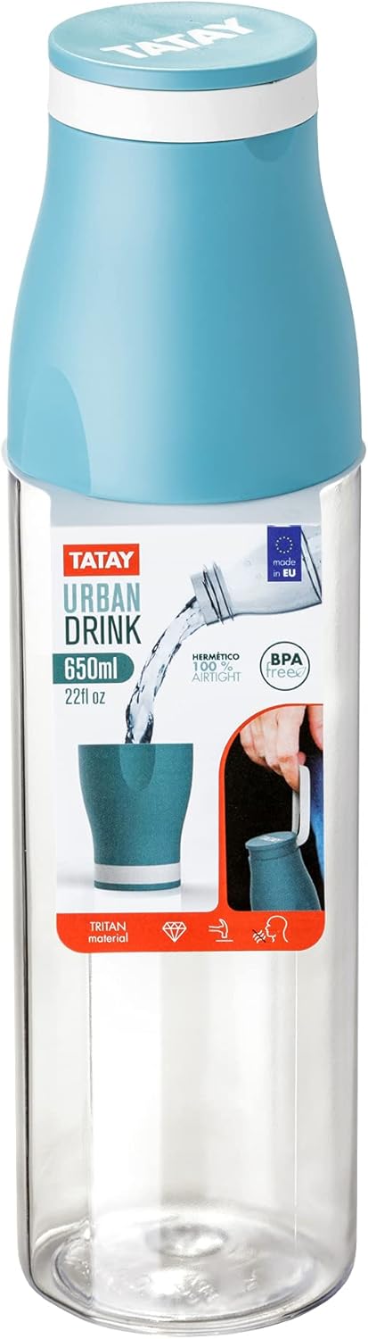 Tatay Urban Drink Bottle 650 ml, Airtight, Tritan made, BPA Free, Break Resistant, No Flavor or Odor, Dishwasher and Microwave Safe. Ocean