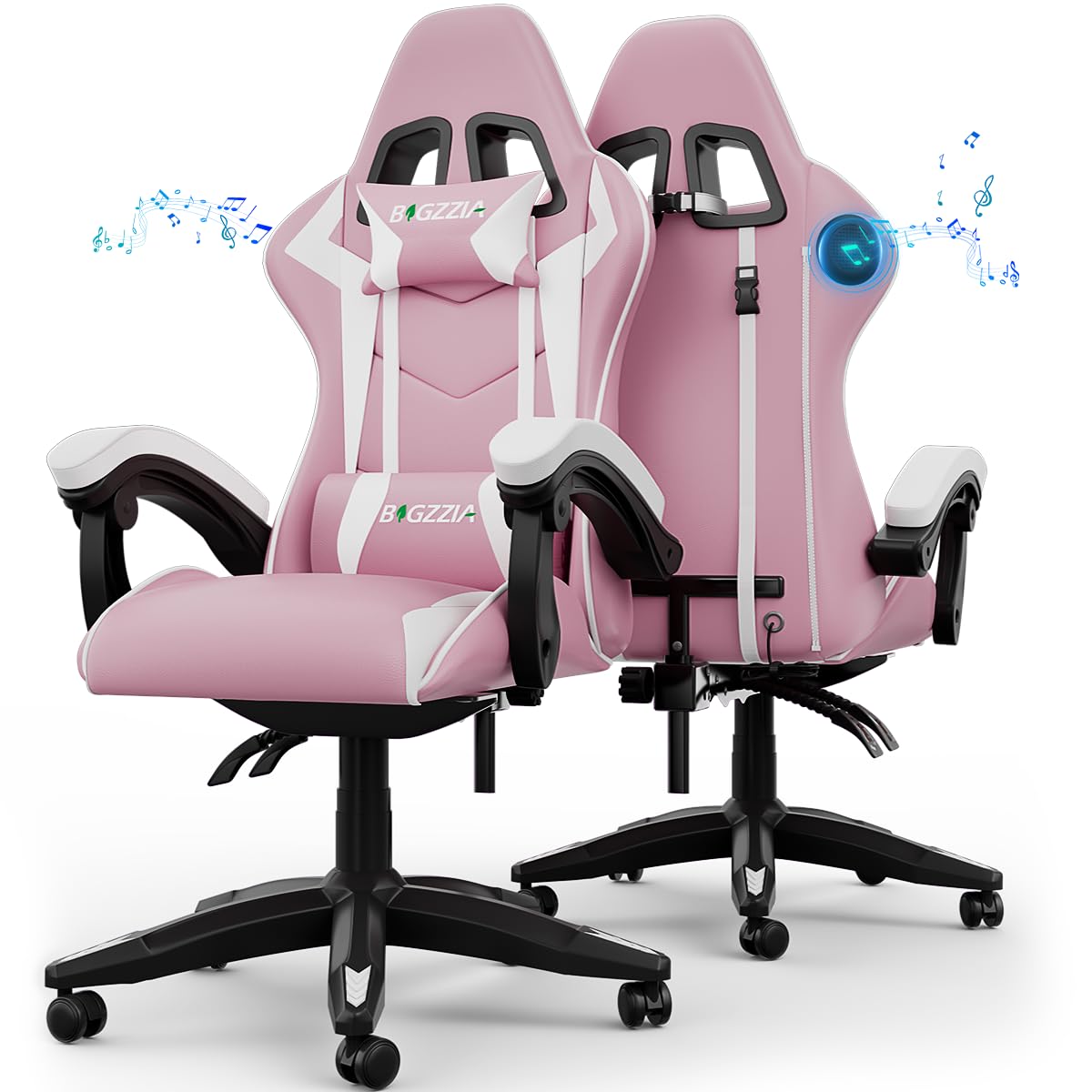 Bluetooth Gaming Chair with Built-in Speakers(With Speakers, Pink/White) — image 1