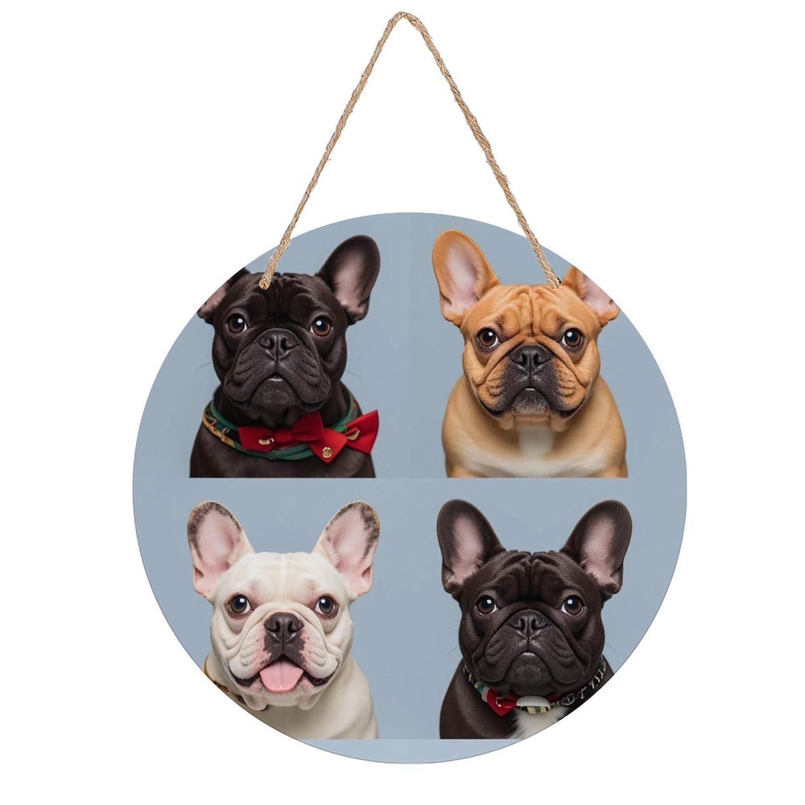 FekiLoot French Bulldog Welcome Sign Wall Decor Welcome Round Wood Hanging Signs Decoration Farmhouse Wall Sign Wall Plaque Funny Decor Door Hanger for Front Door Porch Office
