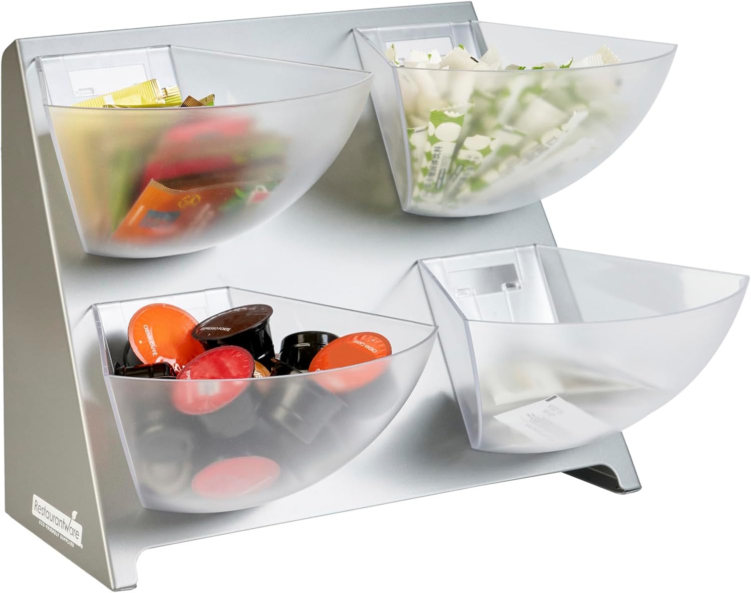 Restaurantware Condiment Organizer 1 Case 15.5 x 10 x 10.5 Inches Countertop Bin Holder Stainless Steel Removable Compartment Caddy Silver Tray for Coffee Station or Buffet Display