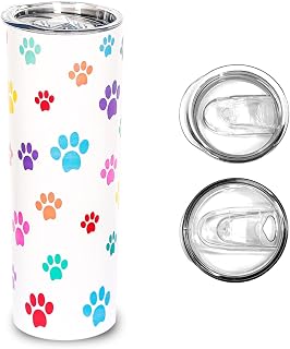 20 oz Skinny Dog Tumbler Cups 20oz Travel Mug | Mom Gifts, Paw Print Tumbler with Lid for Women, Compound festival Gifts for Lovers Women, Insulated Drinking Hot or Cold