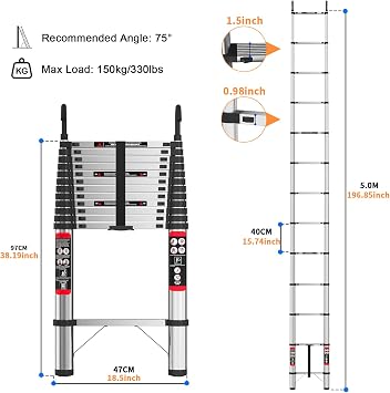 5m Telescopic Ladder with Detachable Hooks - Stable & Adjustable Height