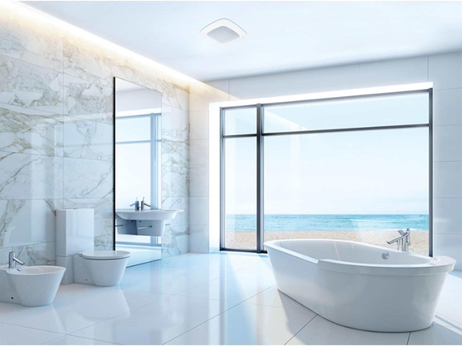 Delta Breez Signature Ceiling Exhaust Bathroom Fan 110 CFM Energy Efficient Quiet Operation Brushless Motor with Bluetooth Stereo Speaker, White