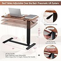 Vista 3 de Mesa Sobre la Cama, Mesa de Cama de Hospital, Mesa de Noche Neumática Ajustable Sobre la Cama con Ruedas Ocultas y USB, Carrito Móvil para Portátil