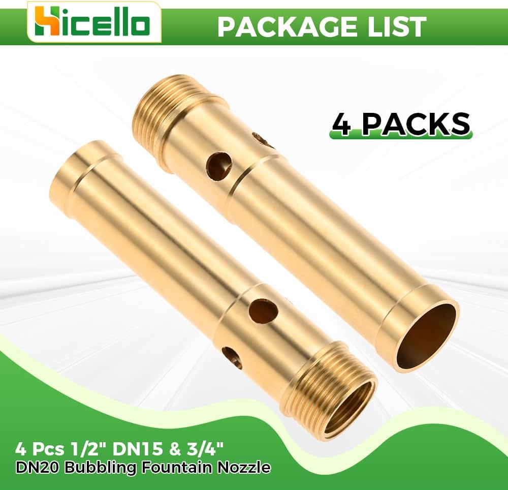 4 PCS Brass Bubbling Fountain Nozzle G1/2 Female & G3/4 Male Thread, Sparkling Water Spray Head for Ponds, Gardens, Fountains Bring Beautiful 0.6-1FT Columnar Water Cluster Shape Visual Effect