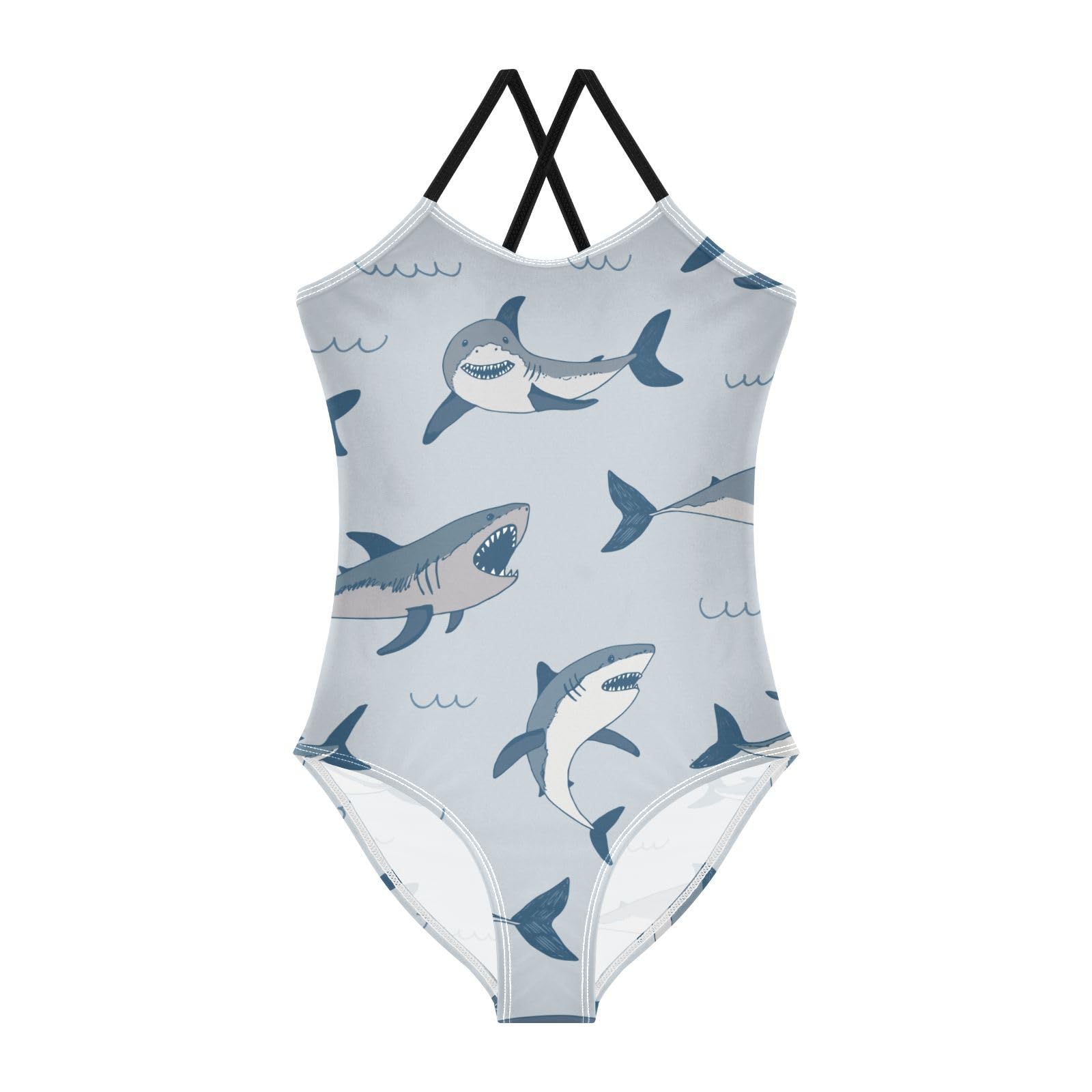 Selerdon Sharks Sea Girls One Piece Swimsuit Beach Sport Halter Bathing Suit Swimwear 3-10T