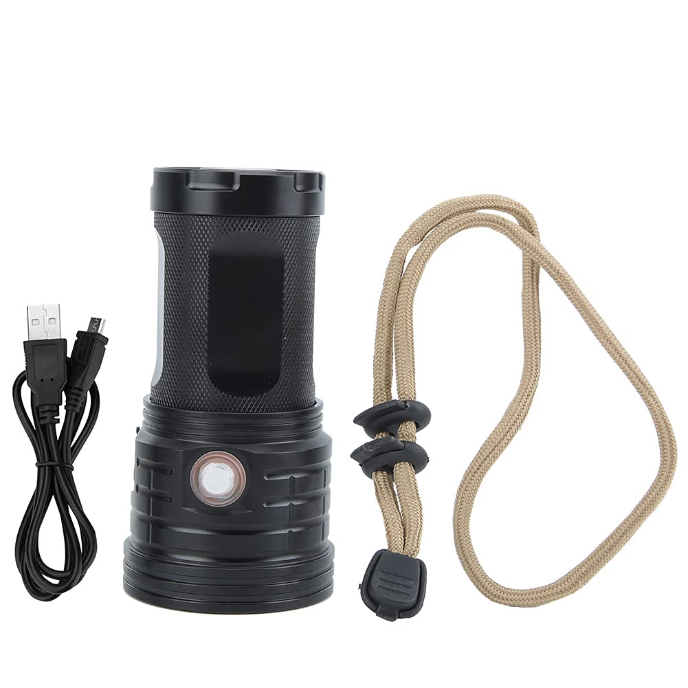XM3-90 - Torcia LED da 32000 lm, ricarica USB, impermeabile, per campeggio all'aperto, in alluminio, nero, 128 mm