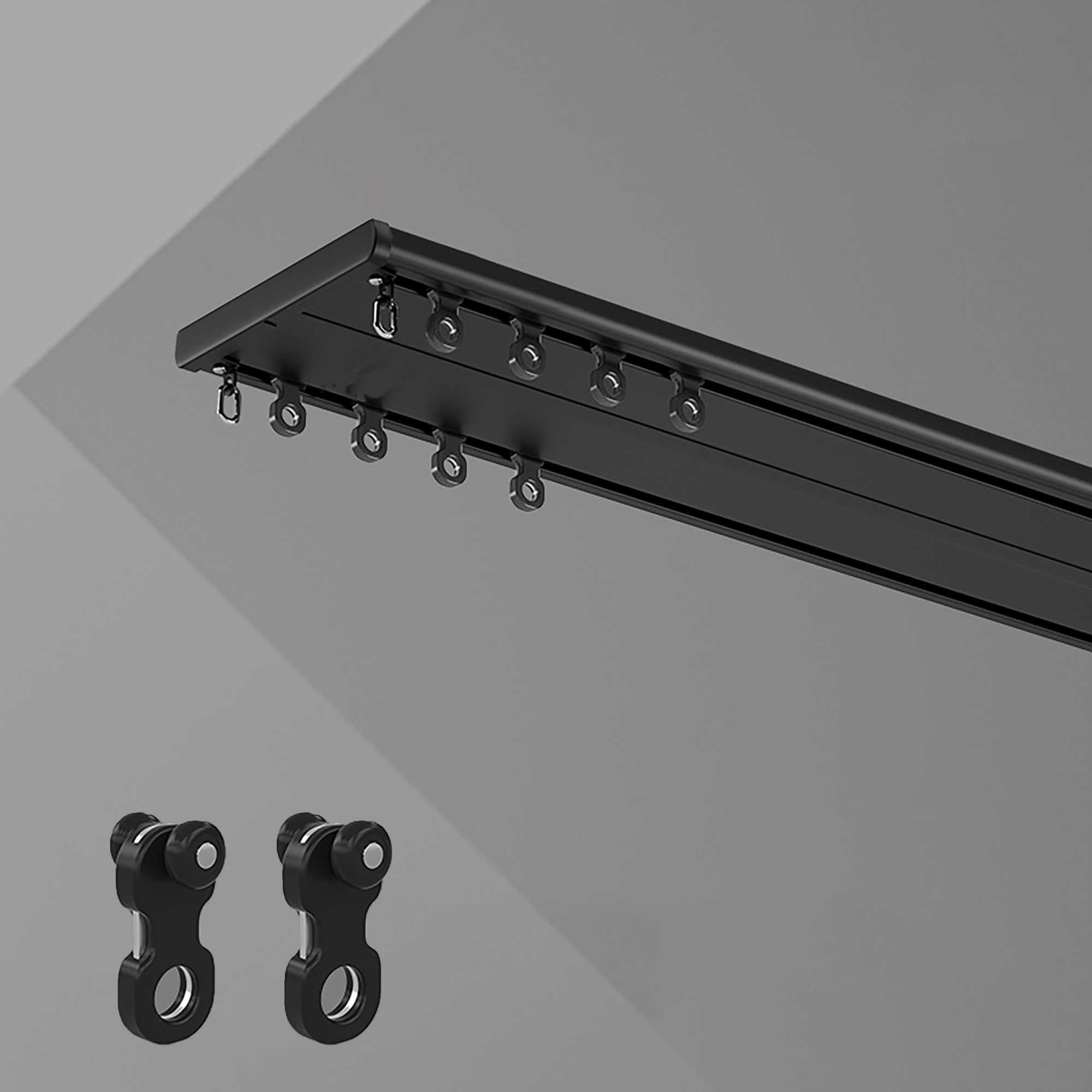Double rail à rideaux robuste en acier au manganèse pour suspension de plafond, noir 2,4 m