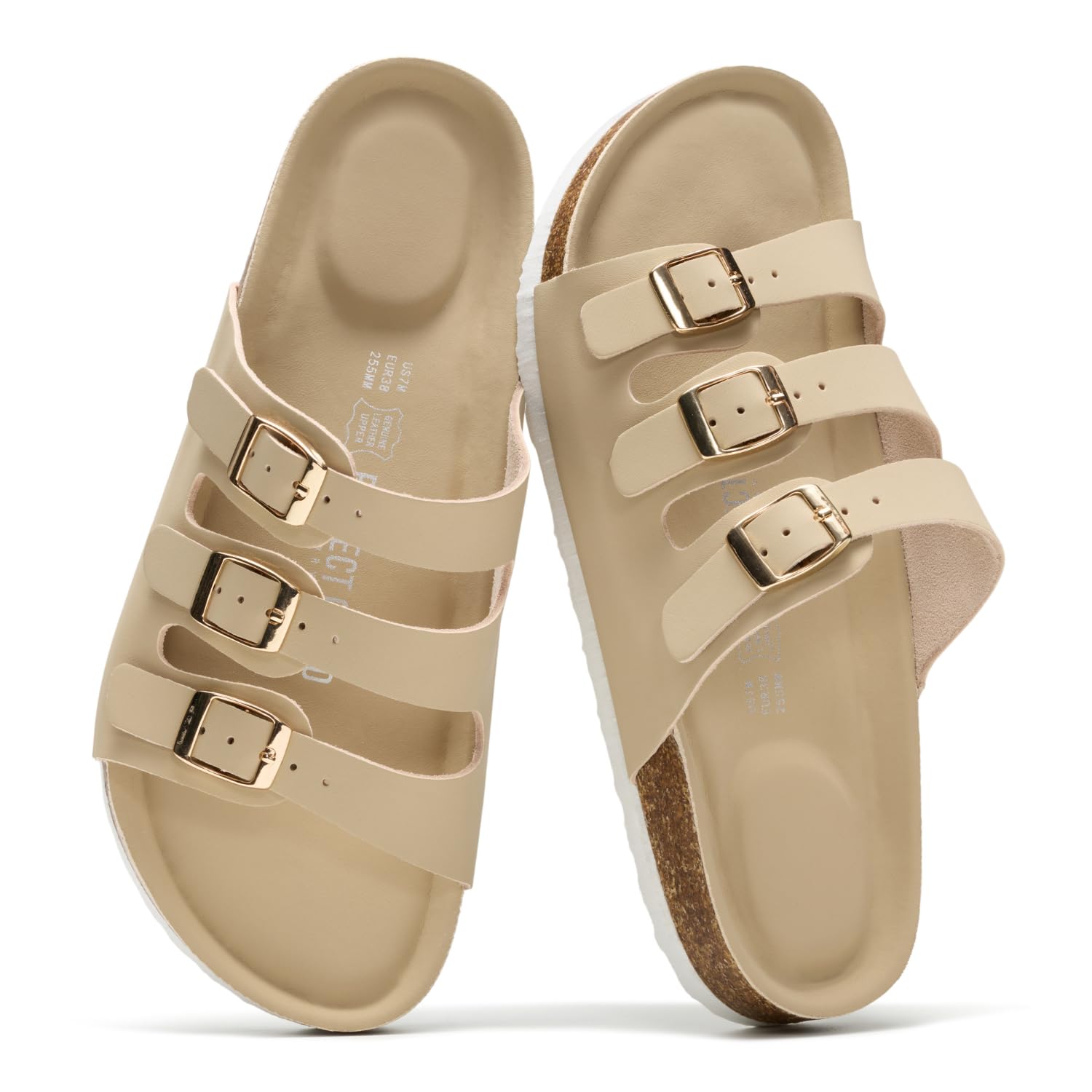 Project Cloud 100% Genuine Leather Summer Slide Sandals for Women (Capri) | Summer Memory Foam &amp; Cork Footbed Beach Vacation Essentials Womens Sandals Comfortable Lightweight Slides for Women Footwear