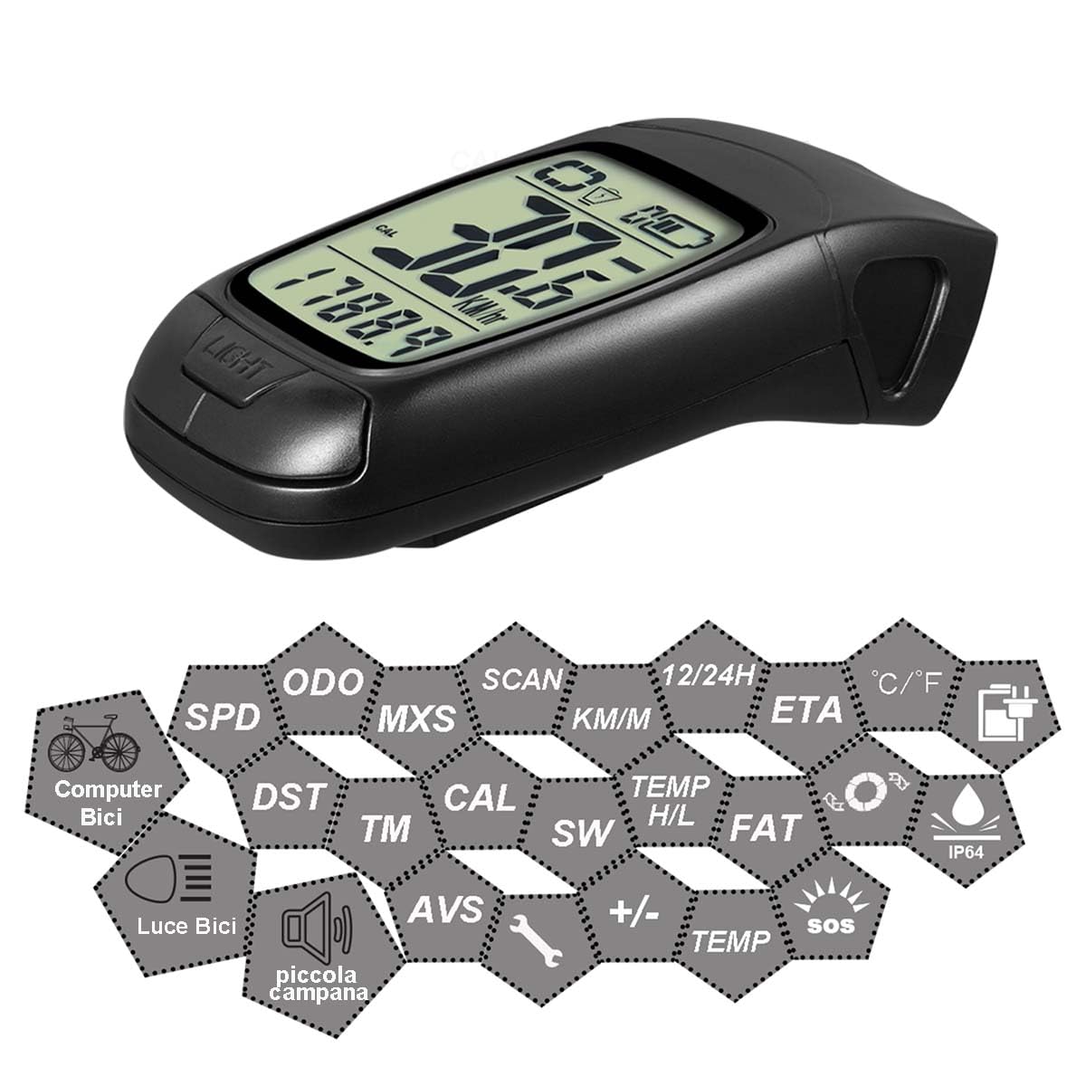 Wireless Tachimetro Bici Luci LED Campanello Impermeabile IPX5 Computer Bicicletta Ricaricabile 3 in 1