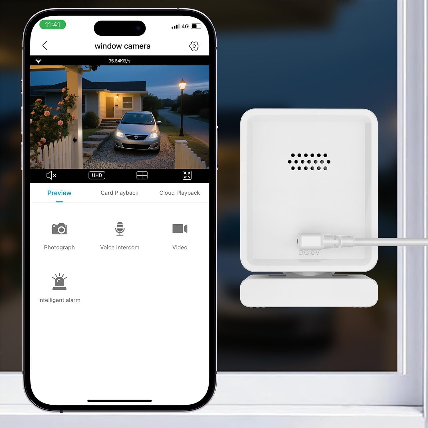 Window Camera, 3MP 2K Indoor Cameras for Home Security with Mounting Sticker,AI Color Night Vision, Person & Motion Detection,Support 2.4GHz & 5GHz WiFi