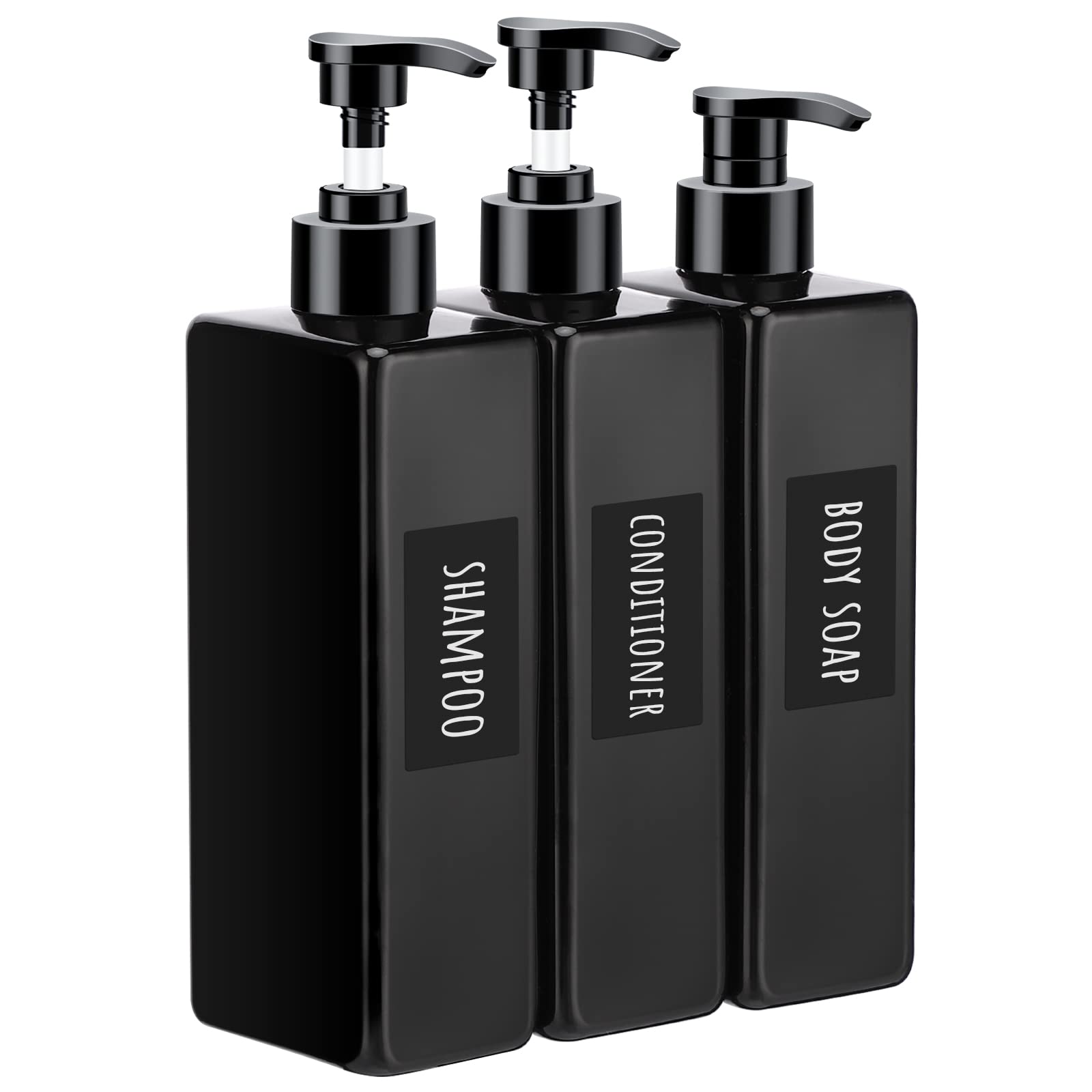 Segbeauty Shower Refillable Dispenser, 3pcs 16.9oz 500ml Pump Press Bottles with Labels, Empty Reusable Plastic Soap Dispenser Bathroom Shower
