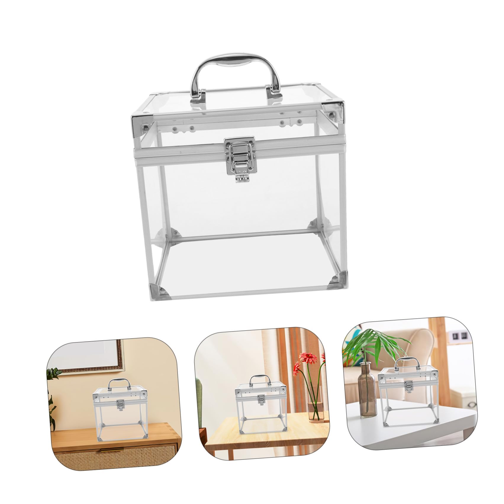 SHINEOFI Scatola Porta Album in Acrilico Trasparente con Manico, Grande Capacità per Dischi Vinile e Cd, Organizer Portatile Elegante per Scrivania e Studio