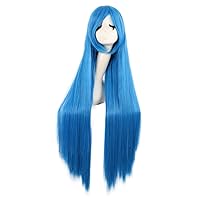 Vista 6 de MapofBeauty - Peluca para anime de 40 pulgadas de largo y lisa para fiesta de cosplay (blanco/azul/negro)