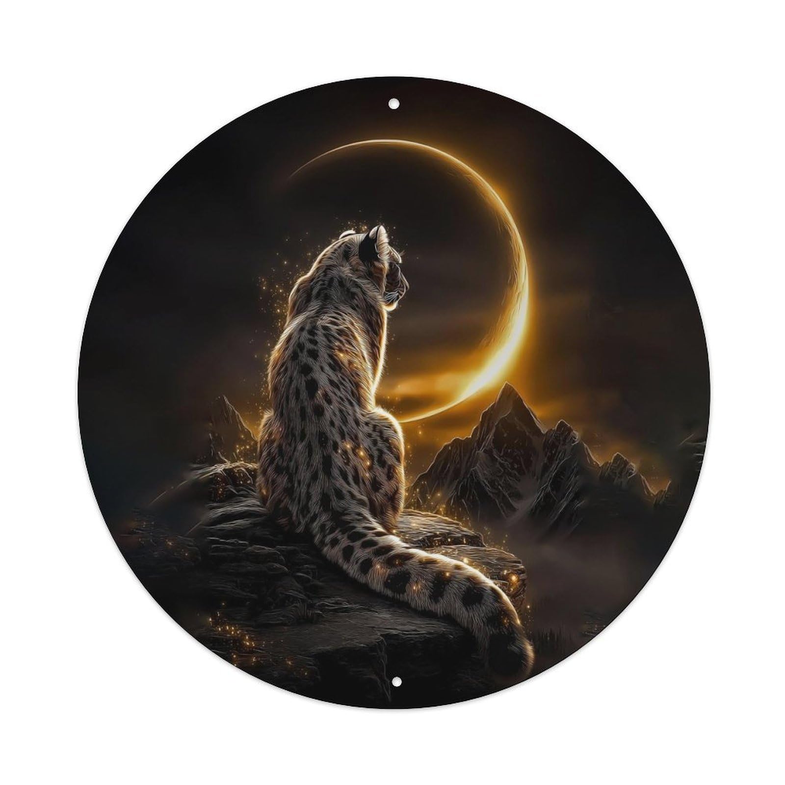Animal Poster Cheetah Golden Black Fantasy Moonlight Vintage Metal Tin Sign Plaque Wall Decor for Cafe, Club Bar, Office, Garden Metal Poster 8x8Inch