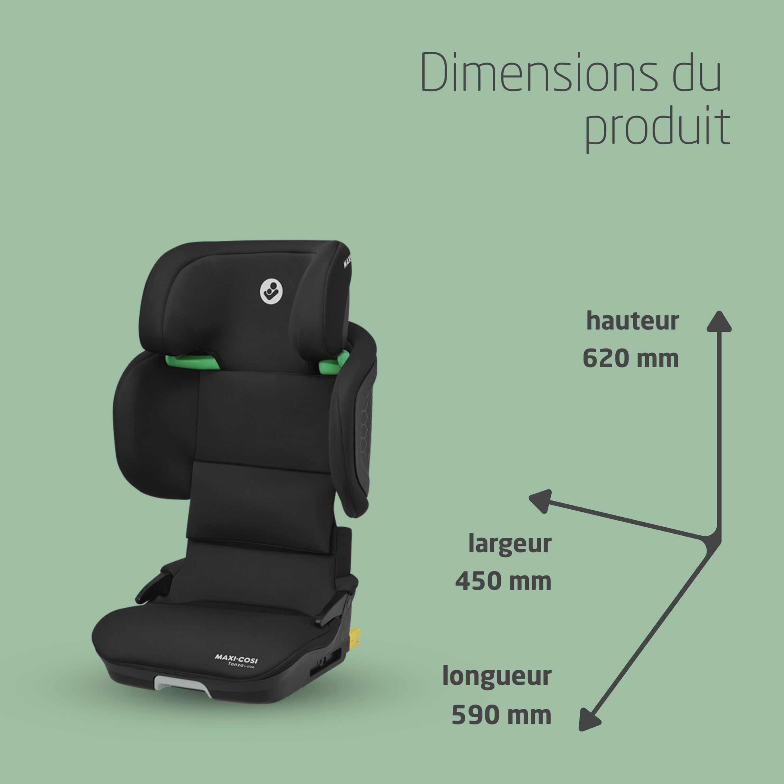 Maxi-Cosi Tanza i-Size, Réhausseur Voiture Enfant, 3,5-12 ans, 100-150cm, Siège-auto Pliable, 10 Positions Appui-tête, Protection G-CELL Chocs Latéraux, Siège-auto Rembourré Surélevé, Full Black