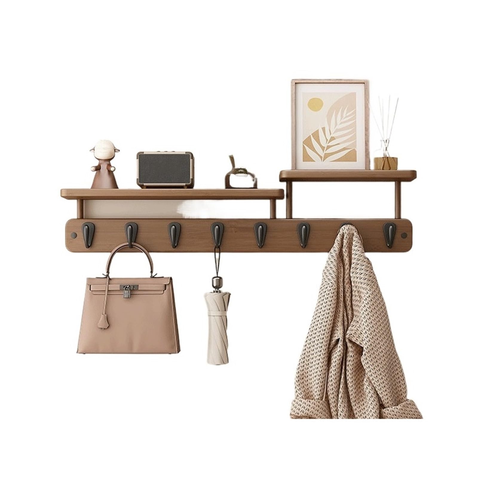 zhangrui1888 Coat Rack Shelf Wall Mounted Wall-Mounted Coat Racks for Bedrooms and Living Rooms, Featuring Easy-to-Install Hooks and Storage Shelves