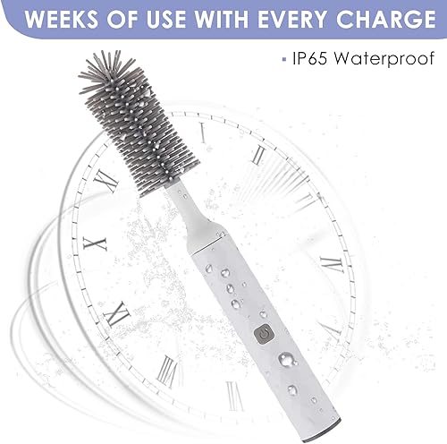 Miniatura 6 de Juego de cepillos eléctricos para botellas con cepillo de silicona para botellas, cepillo para pezones, limpiador de pajitas, recargable por USB,