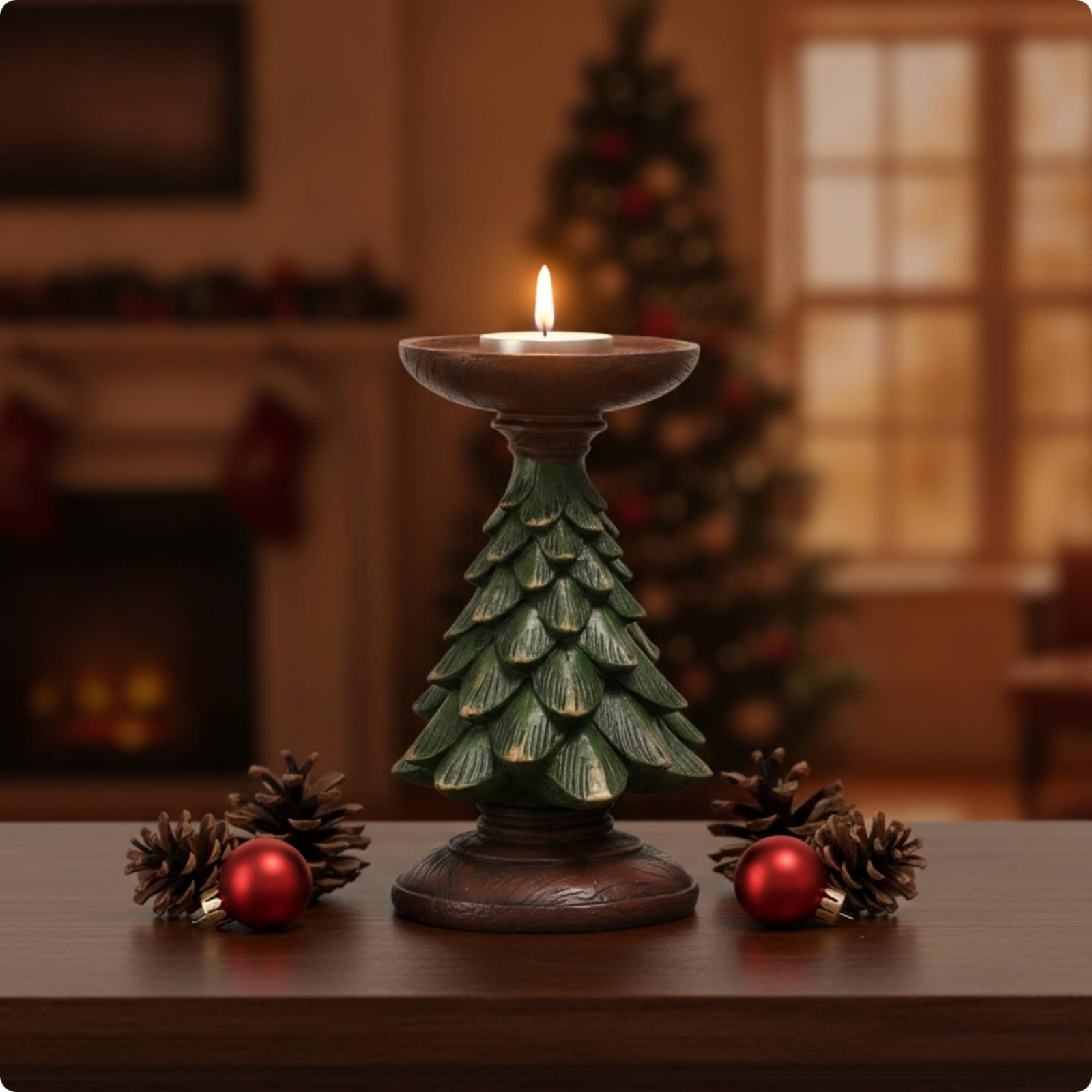 Portacandele in Resina Portacandela Albero di Natale Conifera Ornata Coppa per Tealight Struttura Stabile Base Arrotondata Adatto per Tavolo Centrotavola Ingresso, Oro, Set Da Tre