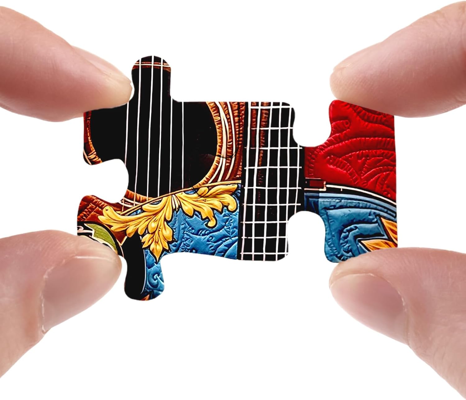 Colorful Guitar Puzzle for Adults 1000 Pieces, Quilt Sewing Art Jigsaw Puzzle, Challenging Flower Puzzle