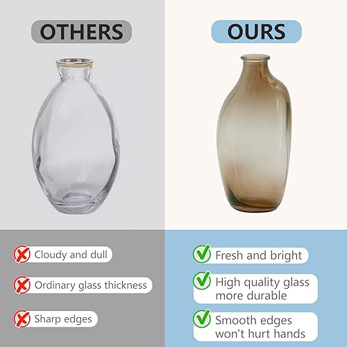 Miniatura 3 de Juego de 3 jarrones de vidrio ámbar, pequeños jarrones de vidrio para flores, jarrones vintage para centros de mesa, jarrón de flores a granel para