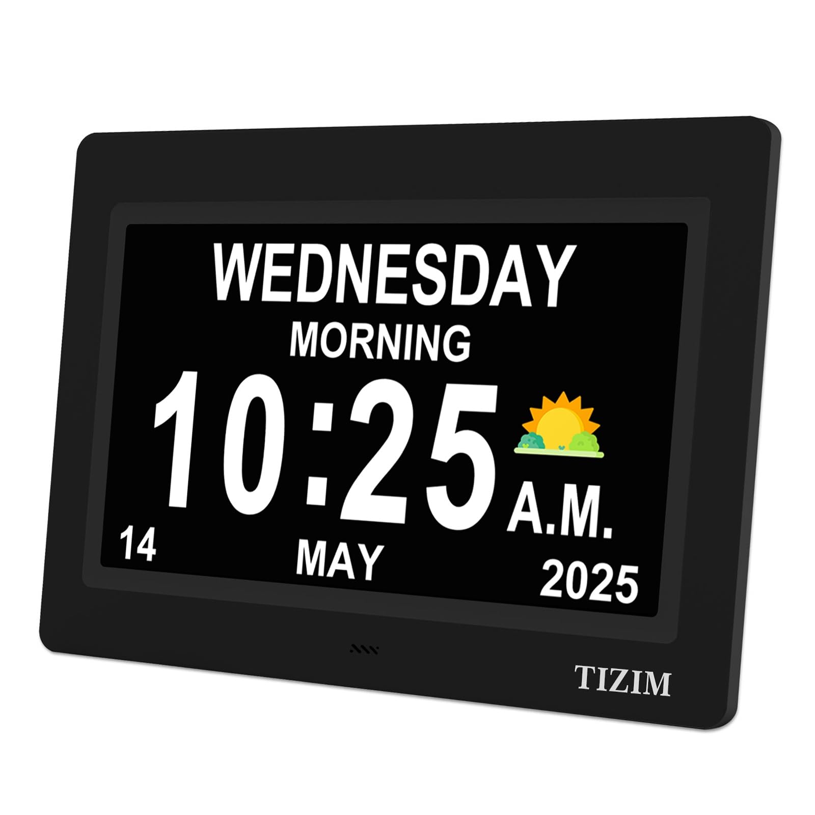 TIZIM Dementia Clock with Day and Date for Seniors, Digital Clock large display Electronic Calendar, 13 Alarms Custom Reminders clocks for bedroom living room. (Black, 7 Inches)