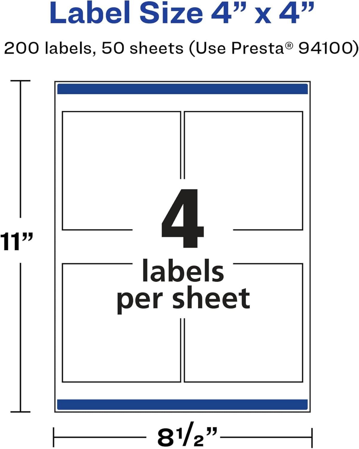 Avery Glossy White Square Labels, Sure Feed Technology, 4" x 4", 200 Glossy White Labels, Permanent Adhesive, Laser/Inkjet Printable