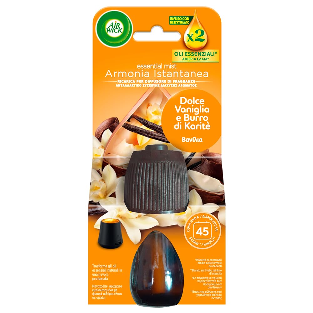 Air Wick Ricarica per Diffusore di Oli Essenziali, 1 Ricarica per Profumatore per Ambienti alla Fragranza Dolce Vaniglia e Burro di Karitè, con Oli Essenziali
