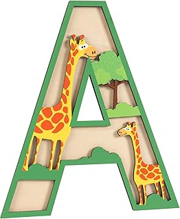 Safari Nursery Wooden Letters for Wall Decor, 11.8 Inch 3D Layered Giraffe Wood Alphabet