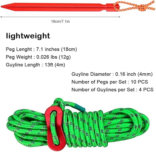 Miniatura 7 de SourceTon - Juego de 10 estacas para tienda de campaña al aire libre, paquete de 10 estacas y 4 unidades de líneas reflectantes de 0.157 pulgadas