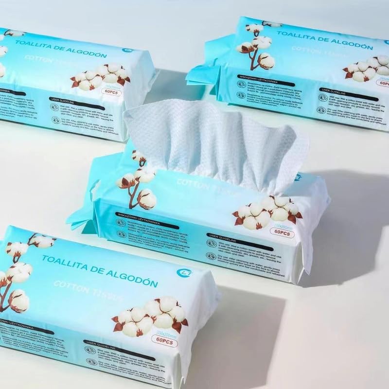 EbenEzer Toallas secas faciales de algodón 360 unidades, Toallita de maquillaje paños desechables, toallas secas, 360 unidades, 6 paquetes