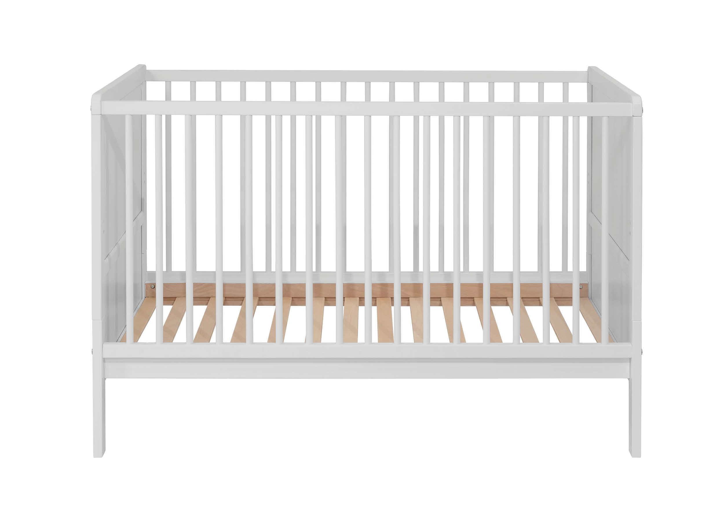 Lit bébé évolutif Nelly 120x60 cm – Bois de hêtre – Lit Junior Convertible – Sommier réglable – en 716 (Blanc)