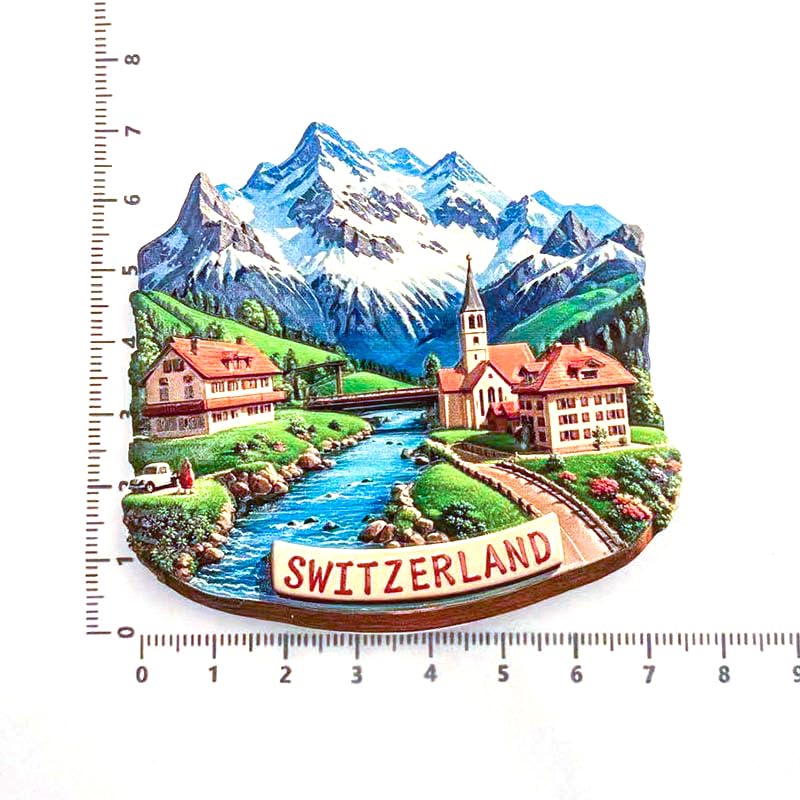 Imán Decorativo 3D de Resina con Escena Alpina Suiza miniatura 3