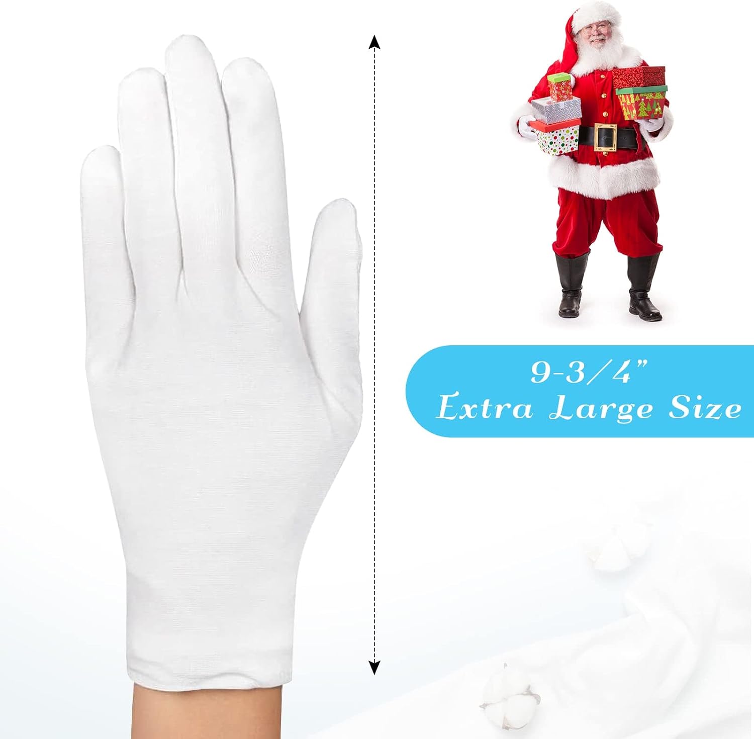 Paxcoo 6 Pairs XL White Cotton Gloves for Dry Hand Moisturizing Cosmetic Eczema Hand Spa and Jewelry Inspection