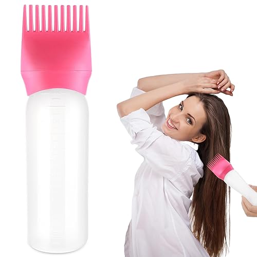 Botella aplicadora de peine de raíz, botella aplicadora de aceite para el cabello de 6 onzas para teñir el cabello, cepillo aplicador de botella con
